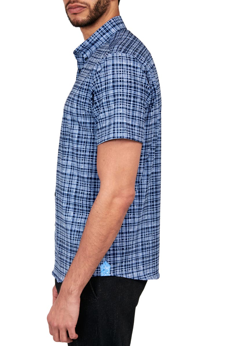 Brooklyn Brigade Slim Fit Tudor Textured Check 4-Way Stretch Performance Short Sleeve Shirt, Alternate, color, Navy