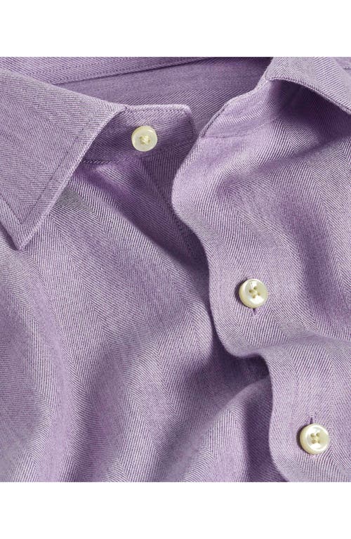 David Donahue Spread Collar Herringbone Sport Shirt In Lilac
