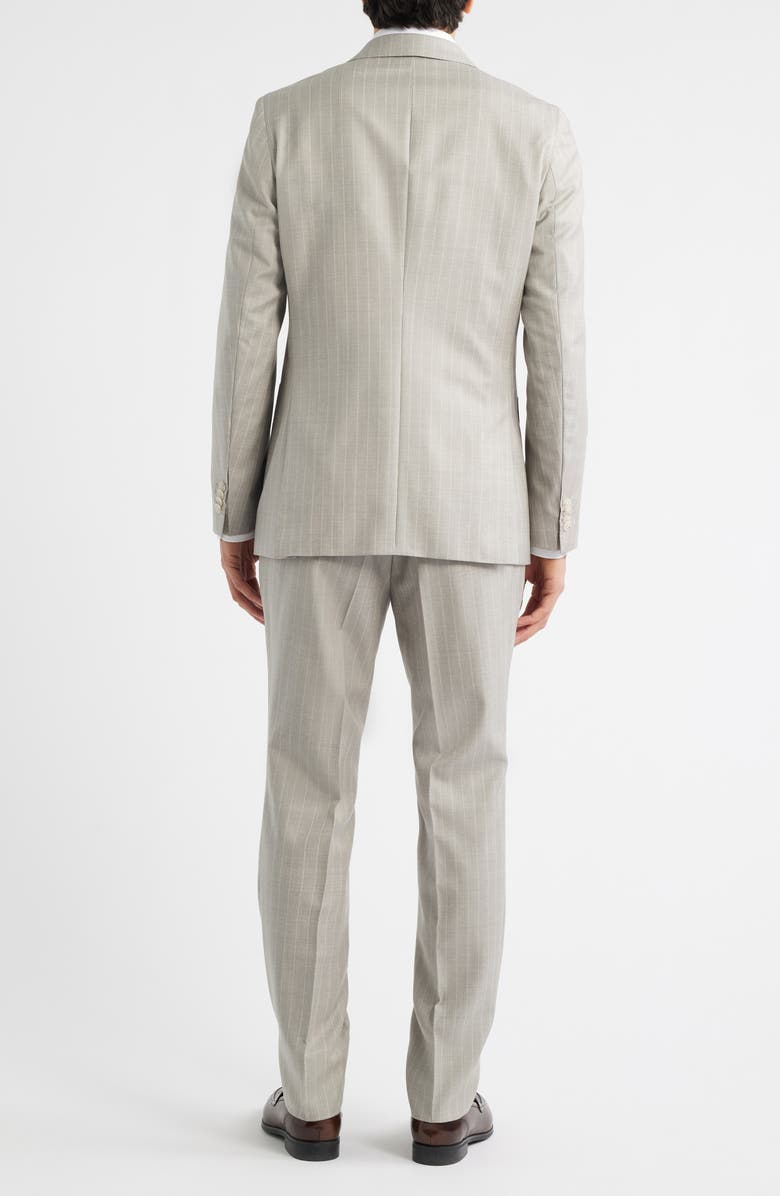 BOSS Huge Slim Fit Grey Pinstripe Double Breasted Virgin Wool Suit, Alternate, color, Open White