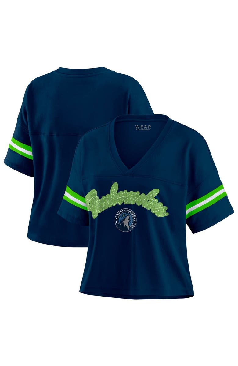 WEAR by Erin Andrews Women's WEAR by Erin Andrews Navy Minnesota Timberwolves Plus Size Color Block Boxy V-Neck T-Shirt, Alternate, color, Navy