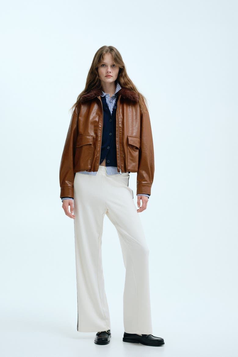 Fluffy-collared Jacket, Alternate, color, Brown