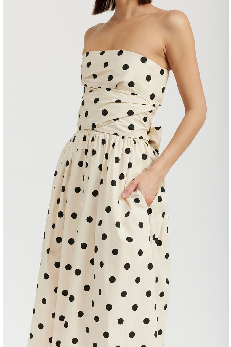 Josephine Polka Dot Strapless Cotton Midi Sundress, Alternate, color, NATURAL BLACK