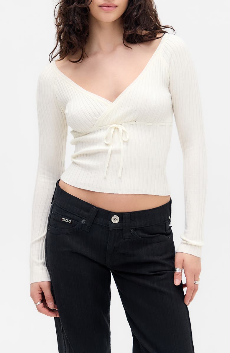 BDG Urban Outfitters Rib Surplice Neck Sweater, Main, color, Cream