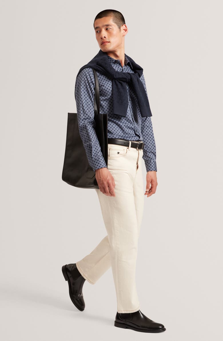 Ted Baker Sef Slim Fit Print Cotton Button-Up Shirt, Alternate, color, Navy