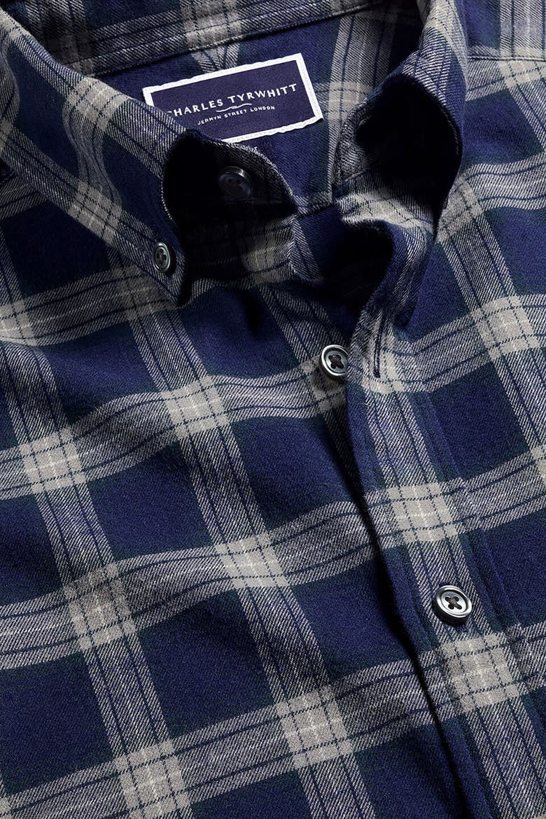 Slim Fit Button-Down Collar Brushed Flannel Check Shirt, Alternate, color, French Blue