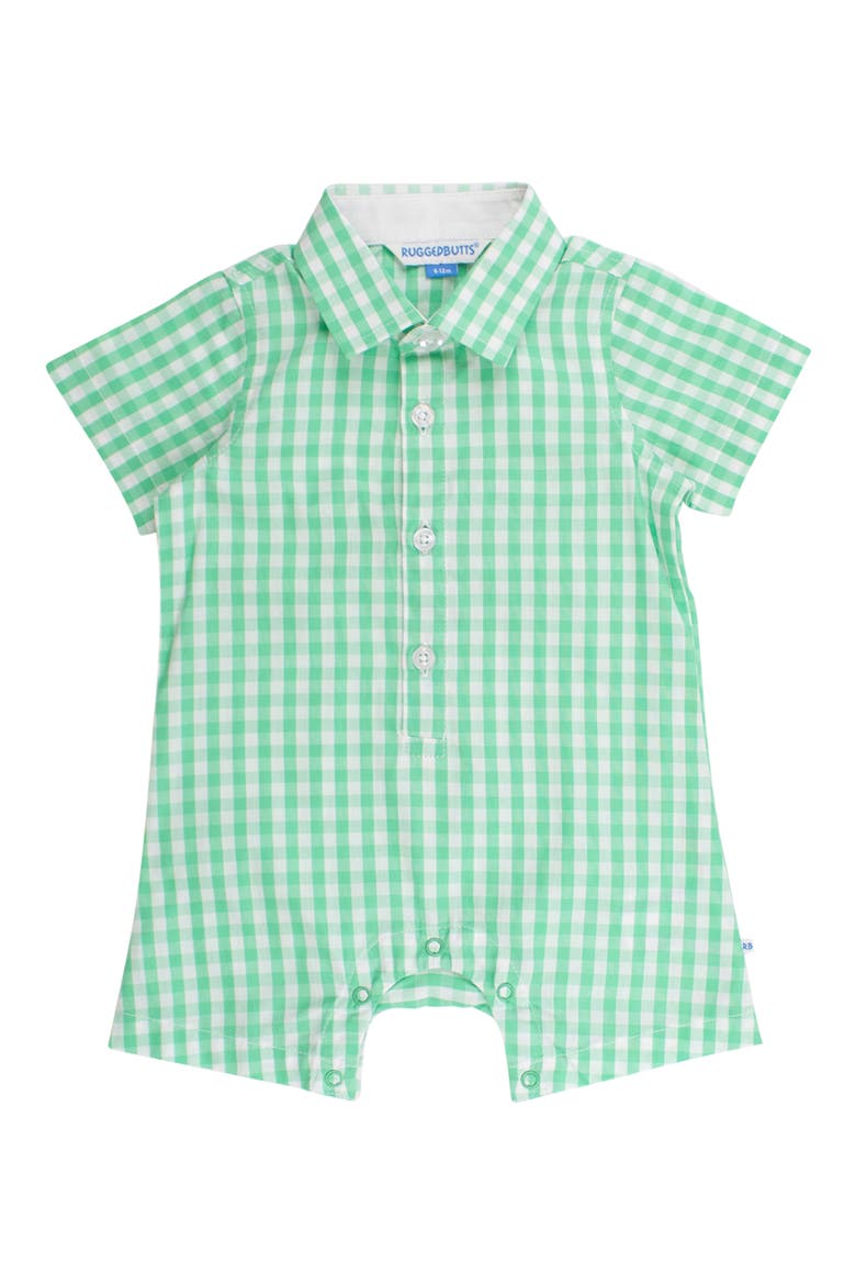 Spring Bud Cotton Gingham Polo Romper, Main, color, GREEN