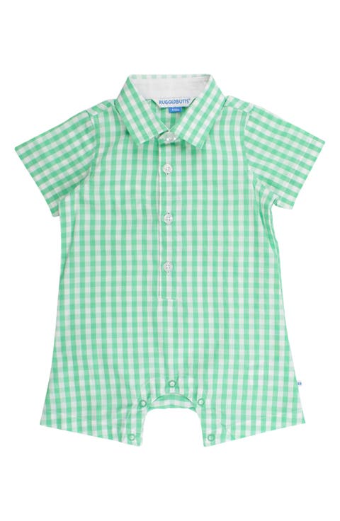 Spring Bud Cotton Gingham Polo Romper (Baby)