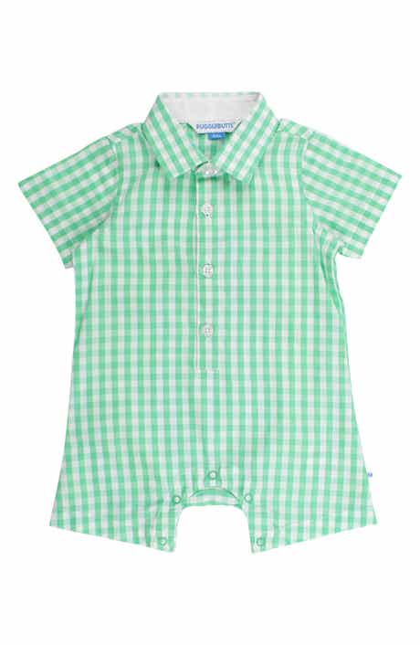 Spring Bud Cotton Gingham Polo Romper