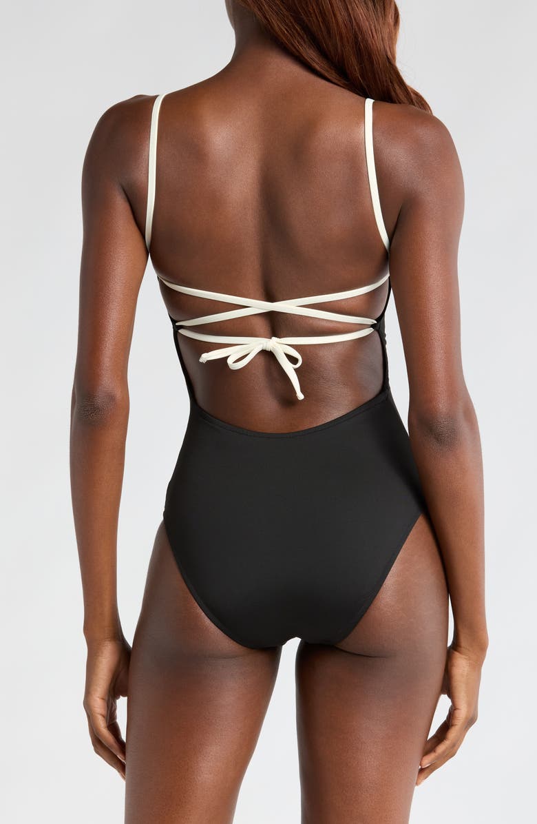 BONDI BORN Bianca Lace-Up Back One-Piece Swimsuit, Alternate, color, 