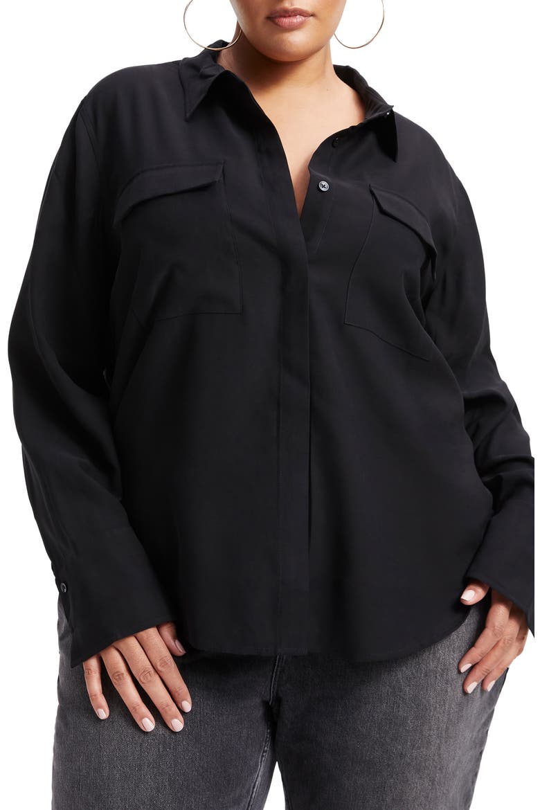 Flap Pocket Button-Up Shirt, Alternate, color, BLACK001