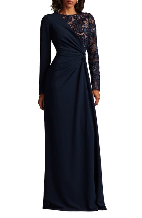 Lace & Sequin Long Sleeve Gown