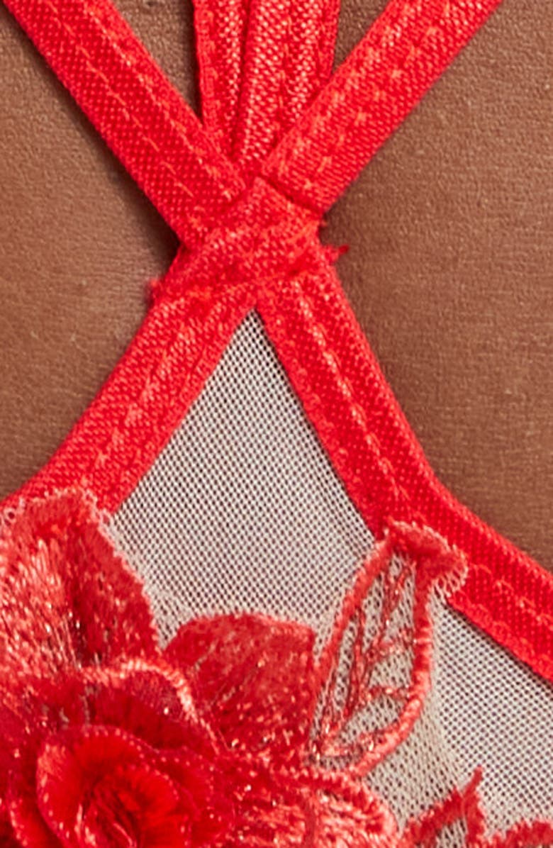 Coquette Floral Appliqué Teddy, Alternate, color, Red