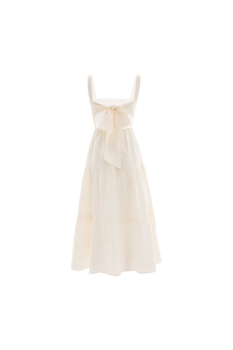 Ella White Midi 100% Linen Dress, Alternate, color, White