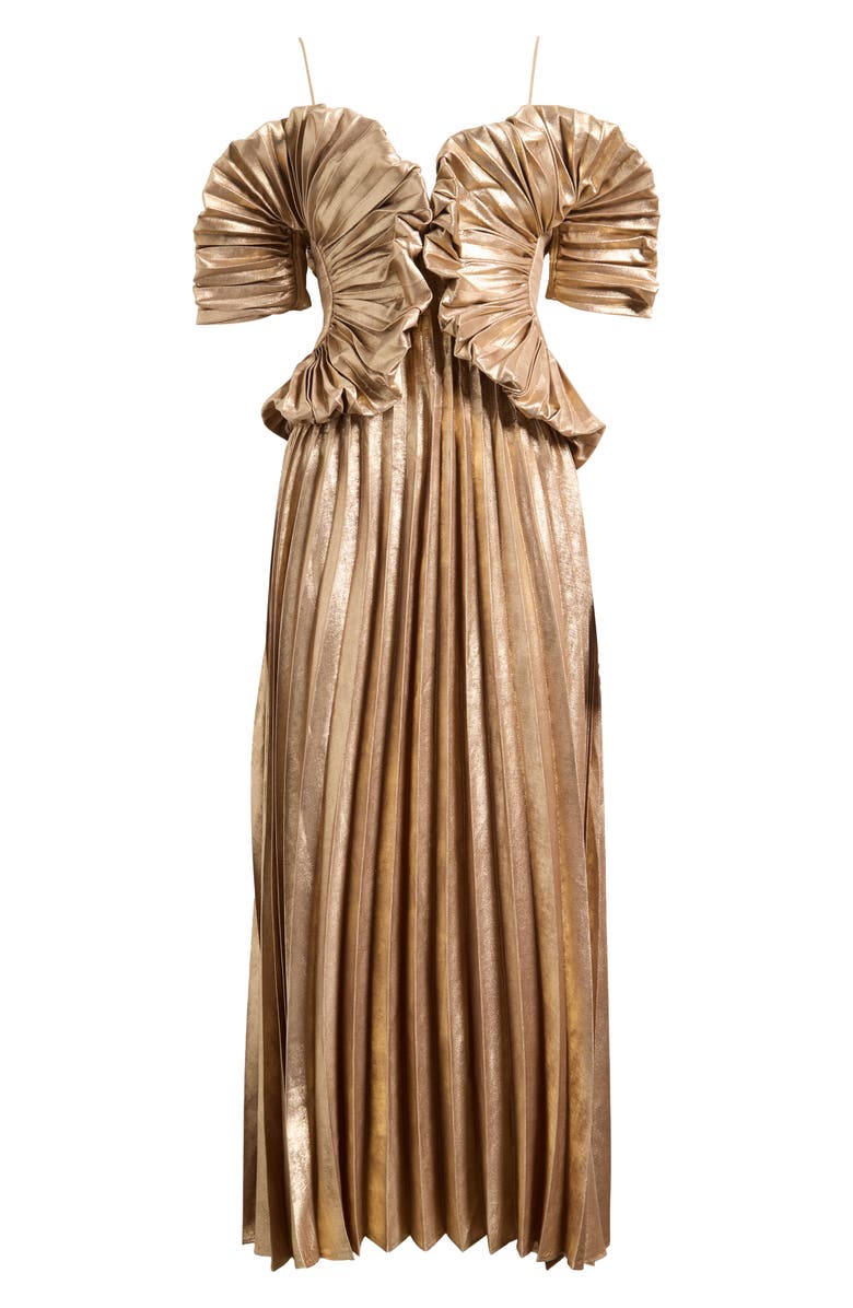 Acler Hillsome Pleated Off the Shoulder Gown, Main, color, Gold