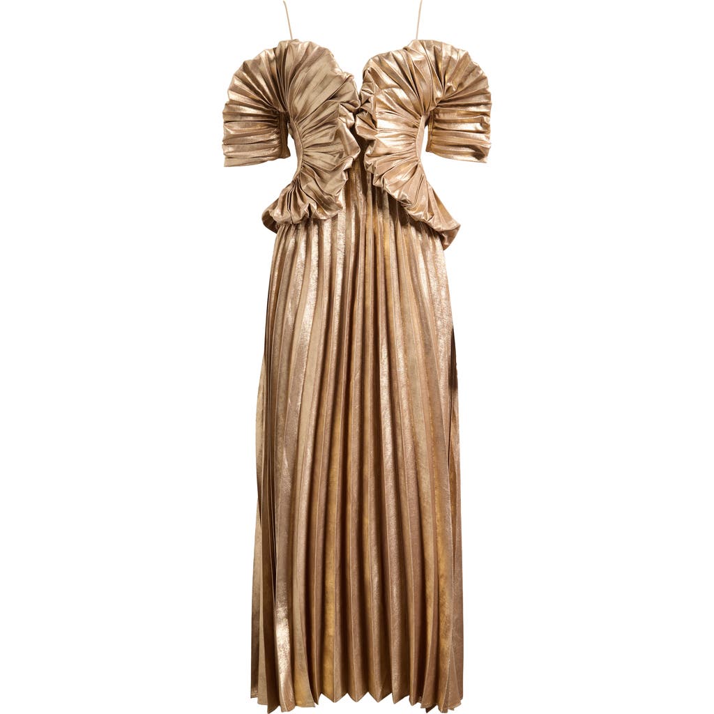 Acler Hillsome Pleated Off The Shoulder Gown In Brown