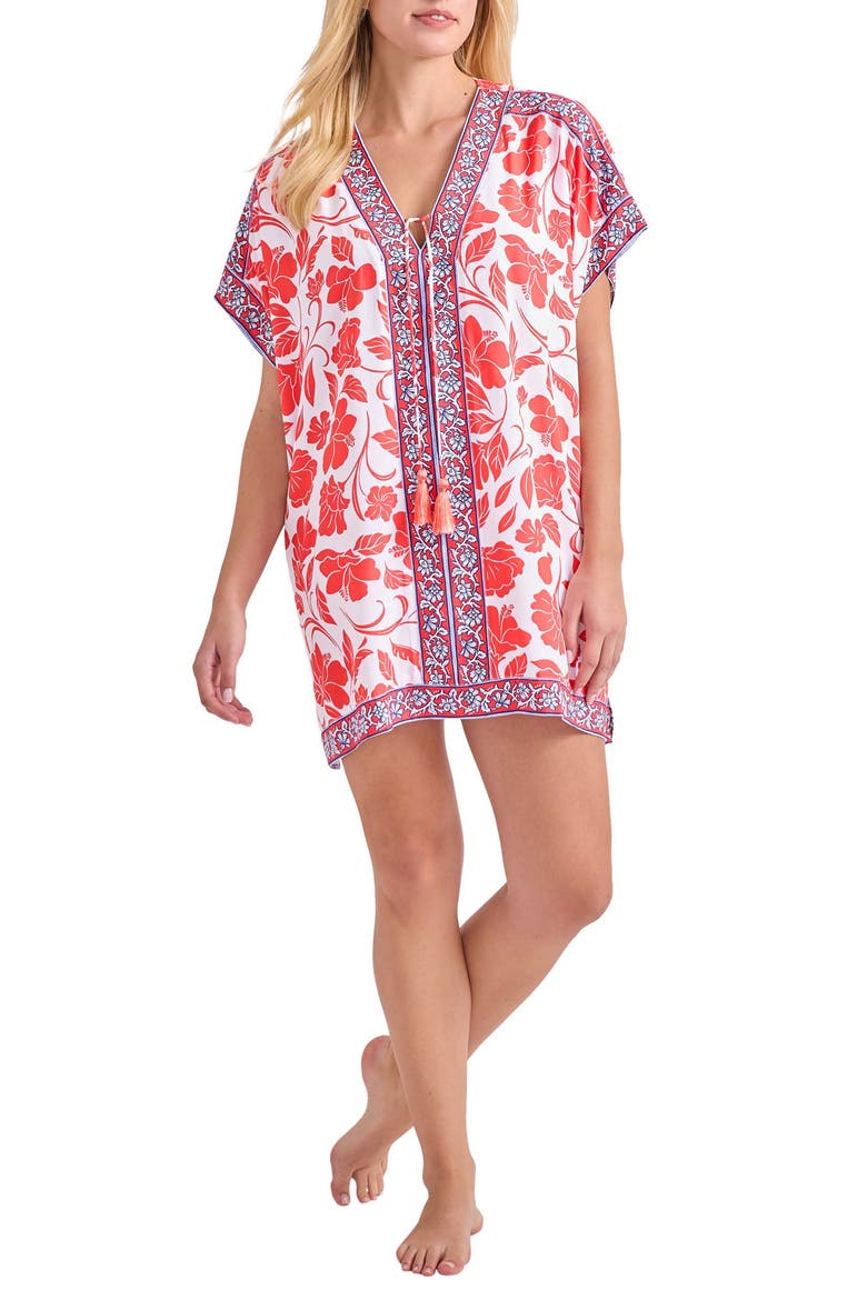 Fiori Border Print Cover-Up Tunic, Main, color, WHITE
