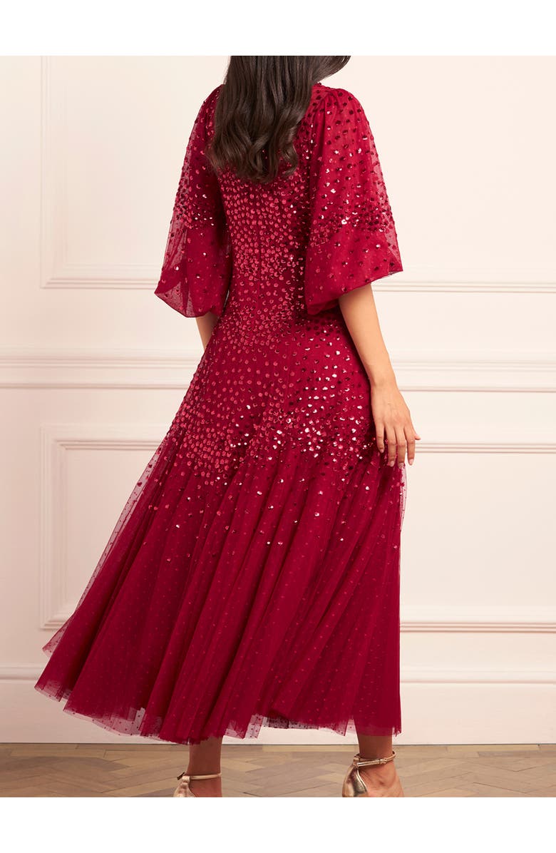 Needle & Thread Scallop Sequin Round Neck Maxi Dress, Alternate, color, Red