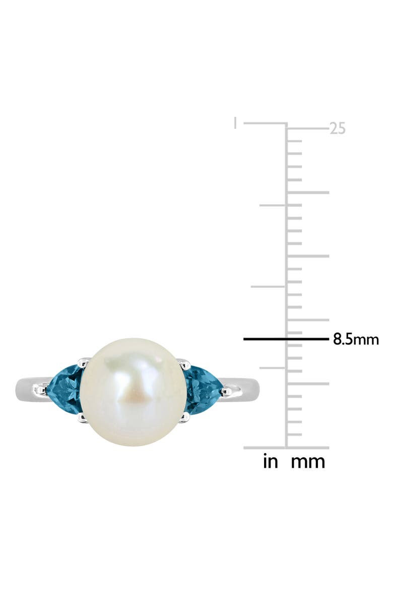 Cultured Pearl & Blue Topaz 3-Stone Ring 10k, Alternate, color, Blue Topaz