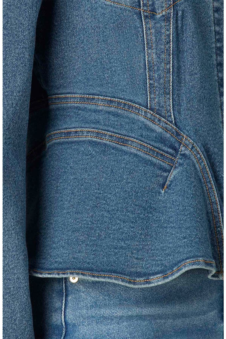 Peplum Denim Jacket, Alternate, color, MID BLUE