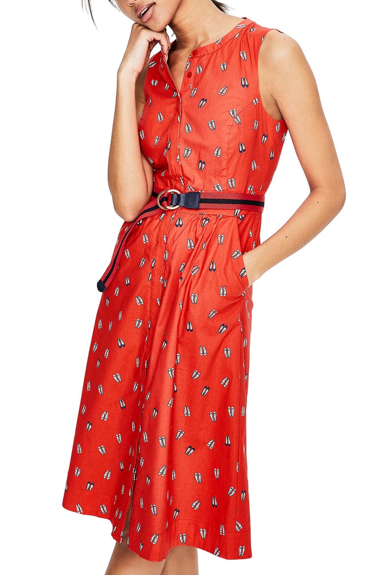 Collarless Stretch Cotton Printed Shirtdress, Main, color, ROSEHIP BALLET SLIPPERS