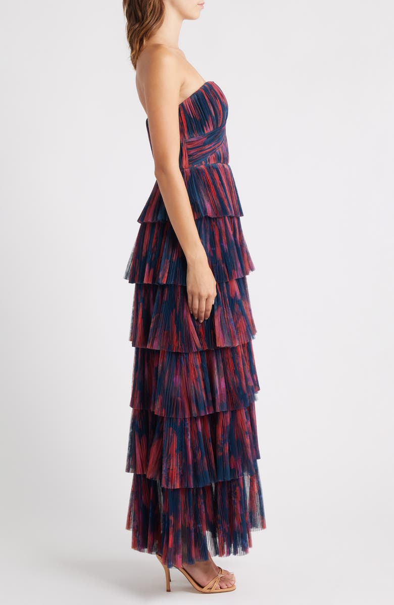 Hutch Simi Plissé Ruffle Strapless Gown, Alternate, color, Breezy Watercolor Blooms