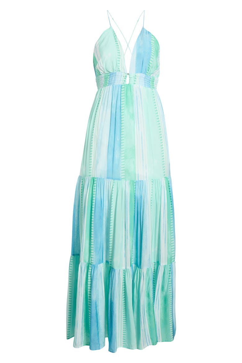 Print Tiered Halter Maxi Dress, Alternate, color, BLUE STROVIA