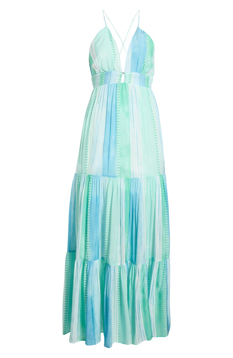 Elan Print Tiered Halter Maxi Dress, Alternate, color, Blue Strovia