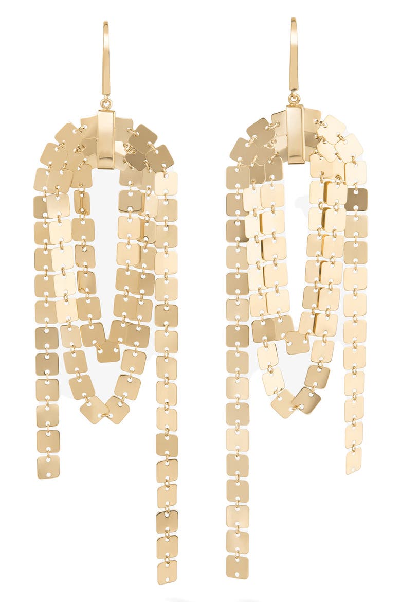 14K Gold Laser Square Link Cascade Drop Earring, Main, color, YELLOW GOLD