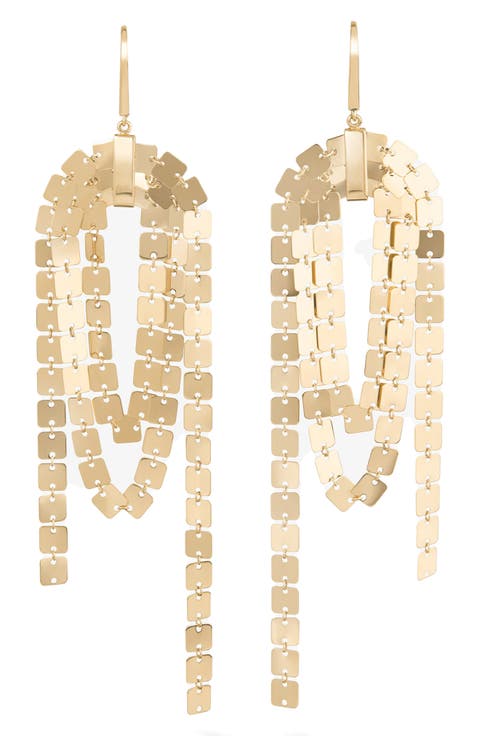 14K Gold Laser Square Link Cascade Drop Earring