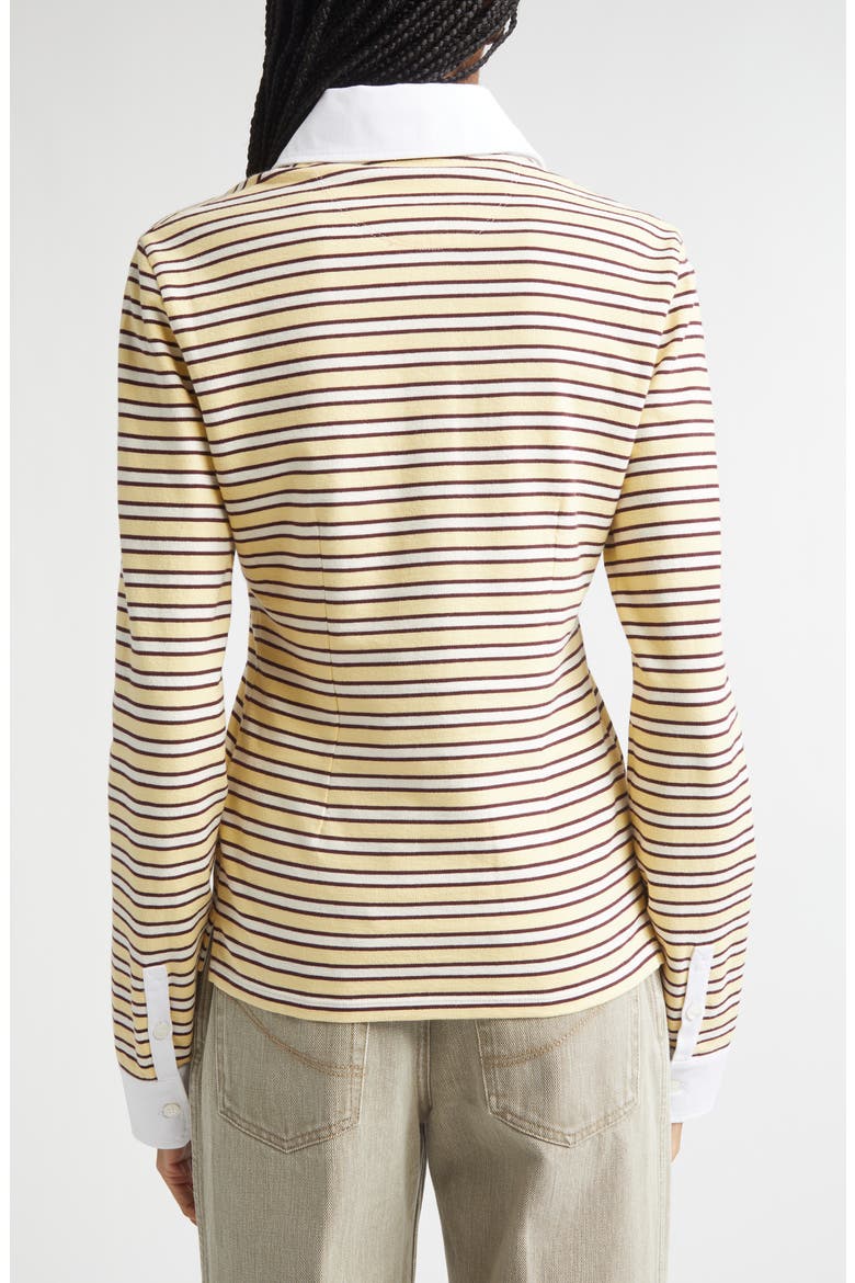 Embroidered Crest Fancy Stripe Long Sleeve Button-Up Polo, Alternate, color, YELLOW MULTI STRIPE