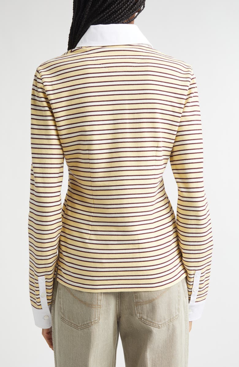 Stella McCartney Embroidered Crest Fancy Stripe Long Sleeve Button-Up Polo, Alternate, color, Yellow Multi Stripe
