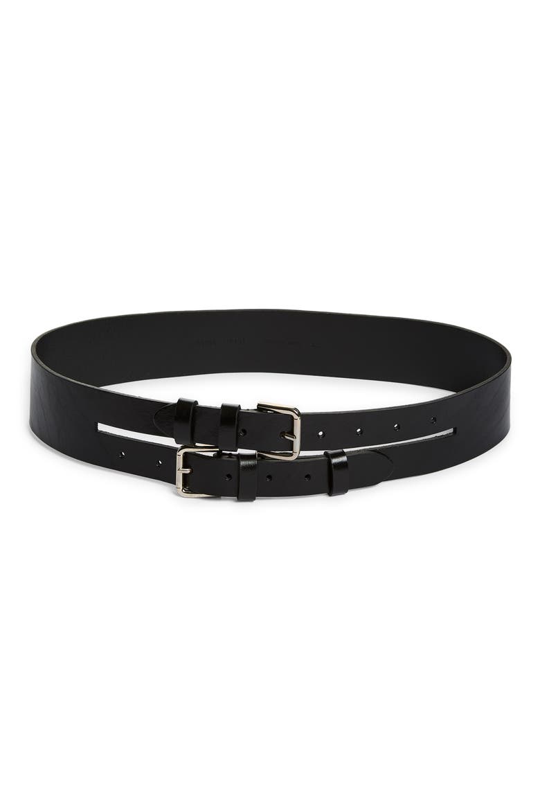 Penelope II Double Buckle Leather Belt, Main, color, 999 - BLACK