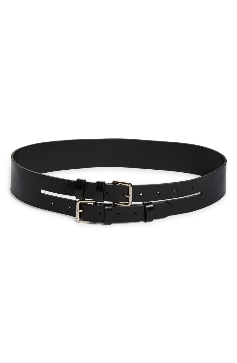 Paloma Wool Penelope II Double Buckle Leather Belt, Main, color, 999 - Black