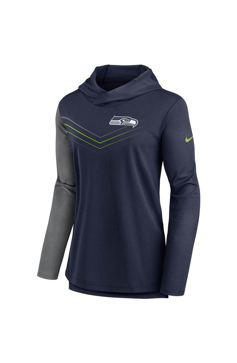 Nike Women's Nike College Navy/Heathered Charcoal Seattle Seahawks Chevron Hoodie Performance Long Sleeve T-Shirt, Alternate, color, 