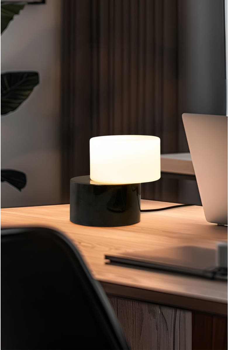Brightech ZigZag 6" Crescent Moon Sculptural LED Desk Lamp with Marble and Glass, Rotatable Shade, Bulb Included, Alternate, color, Classic Black