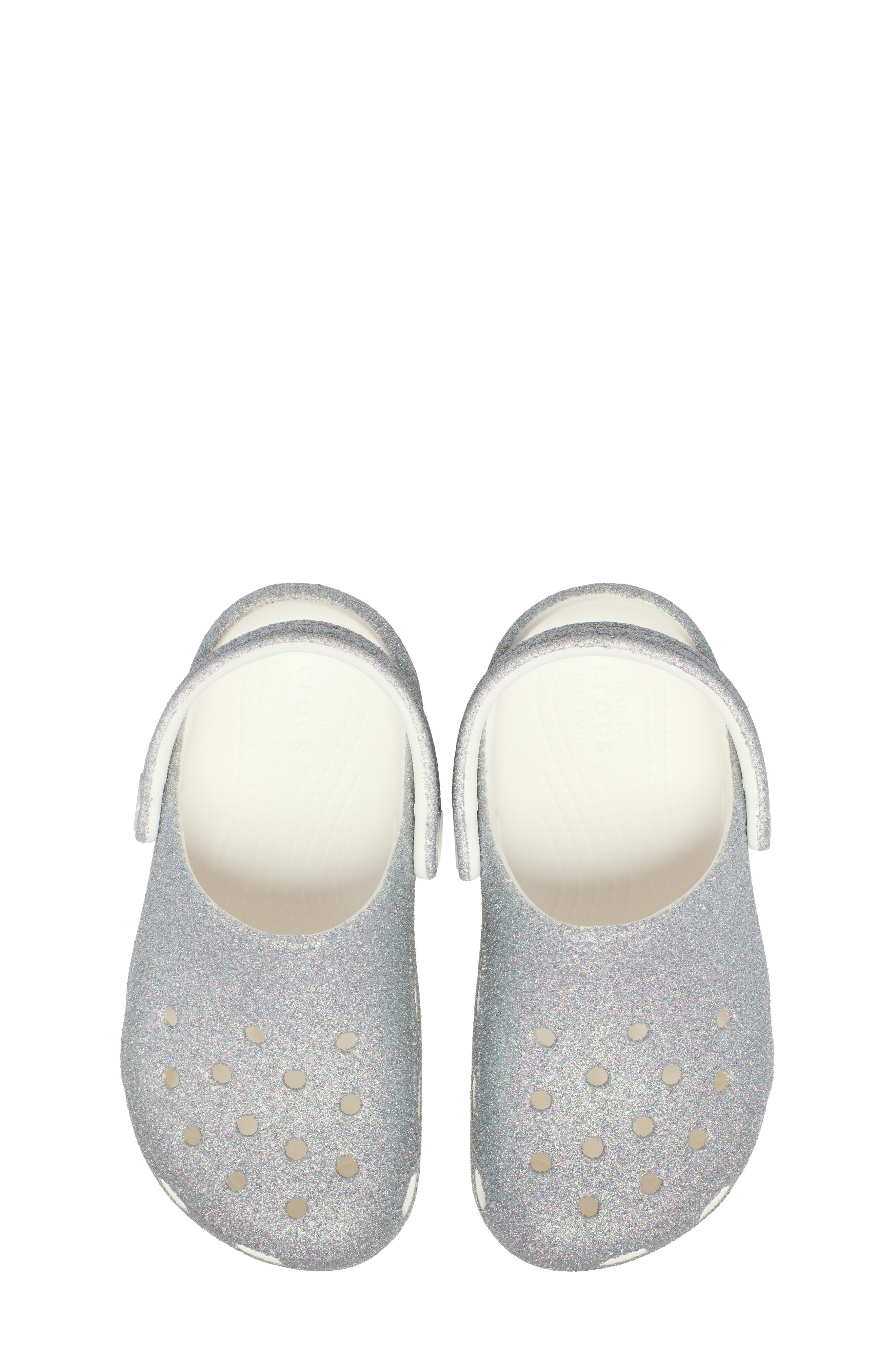 CROCS Kids' Classic Iridescent Glitter Clog, Alternate, color, Whi