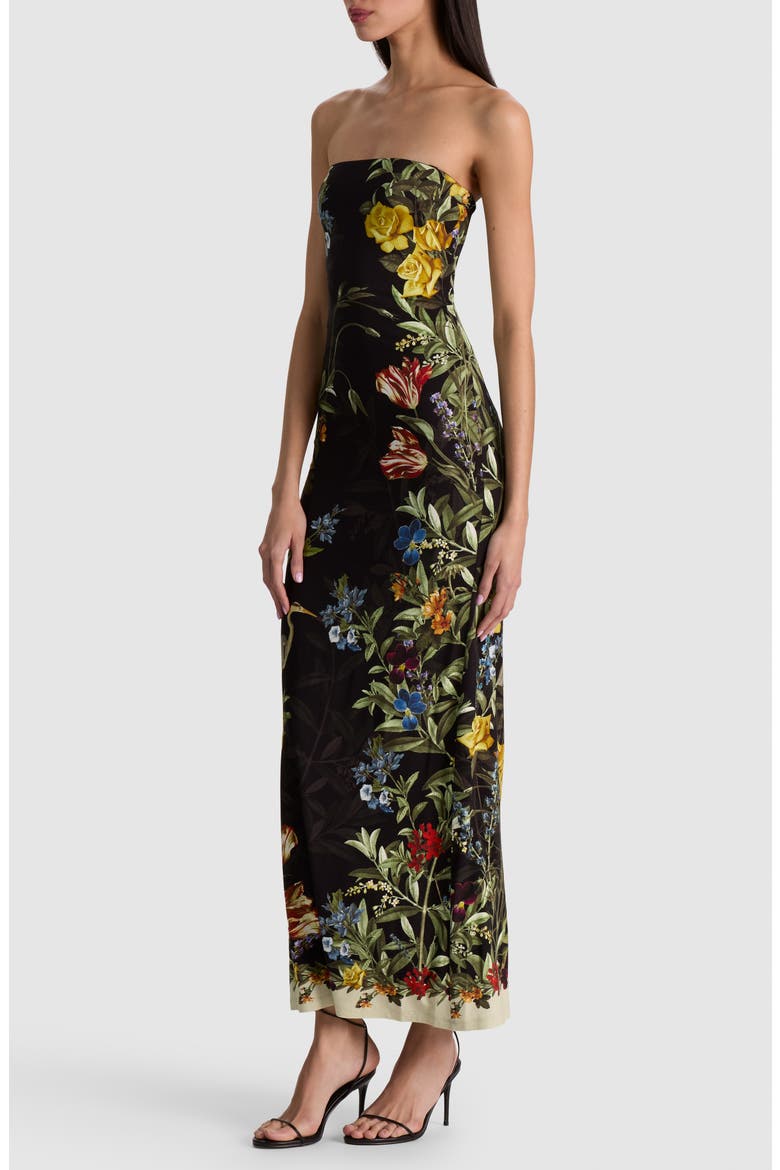 Delora Strapless Midi Dress, Alternate, color, DESERT SPRIGS BLACK