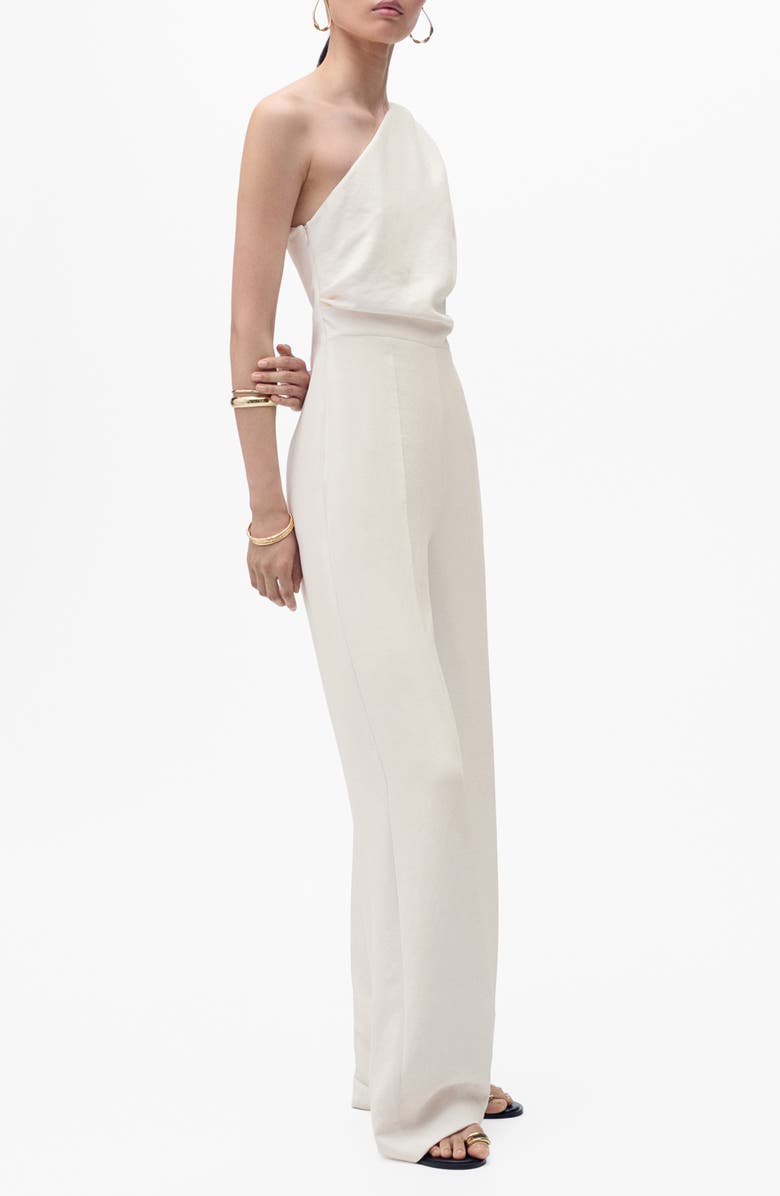 MANGO One-Shoulder Jumpsuit, Main, color, Off White