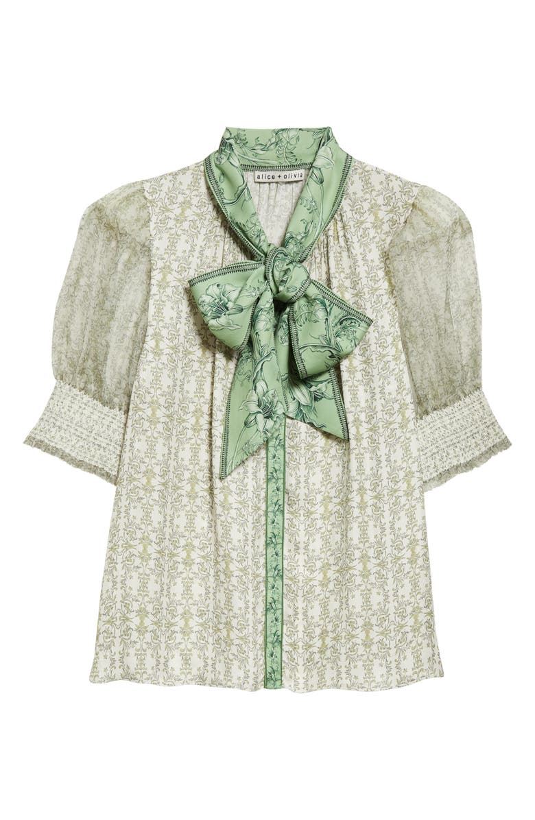 Alice + Olivia Brentley Tie Neck Puff Sleeve Blouse, Alternate, color, 