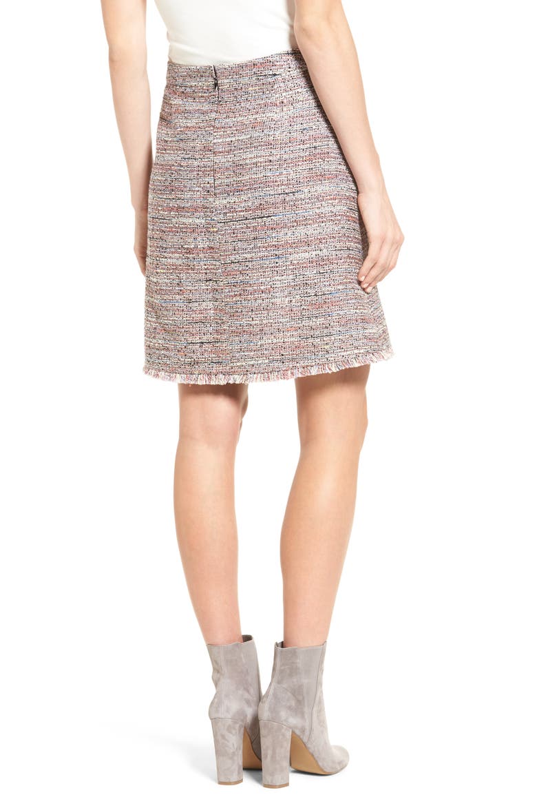 Fringe Tweed Faux Wrap Skirt, Alternate, color, IVORY MULTI PATTERN