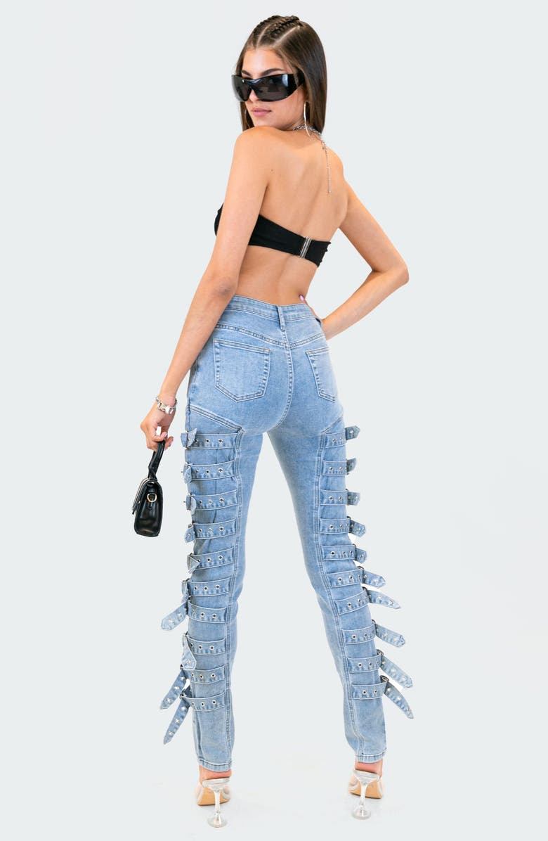 EDIKTED Buckle Up Stretch Skinny Jeans, Alternate, color,