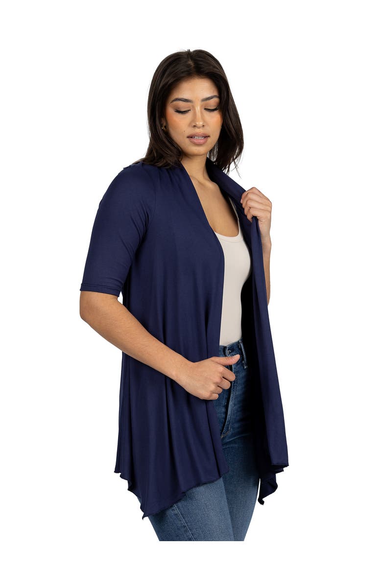 Loose Fit Open Front Cardigan with Half Sleeve, Alternate, color, Navy