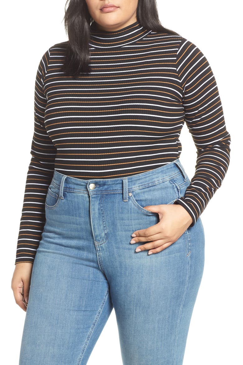 Mock Neck Bodysuit, Alternate, color, BLACK NAOMI STRIPE