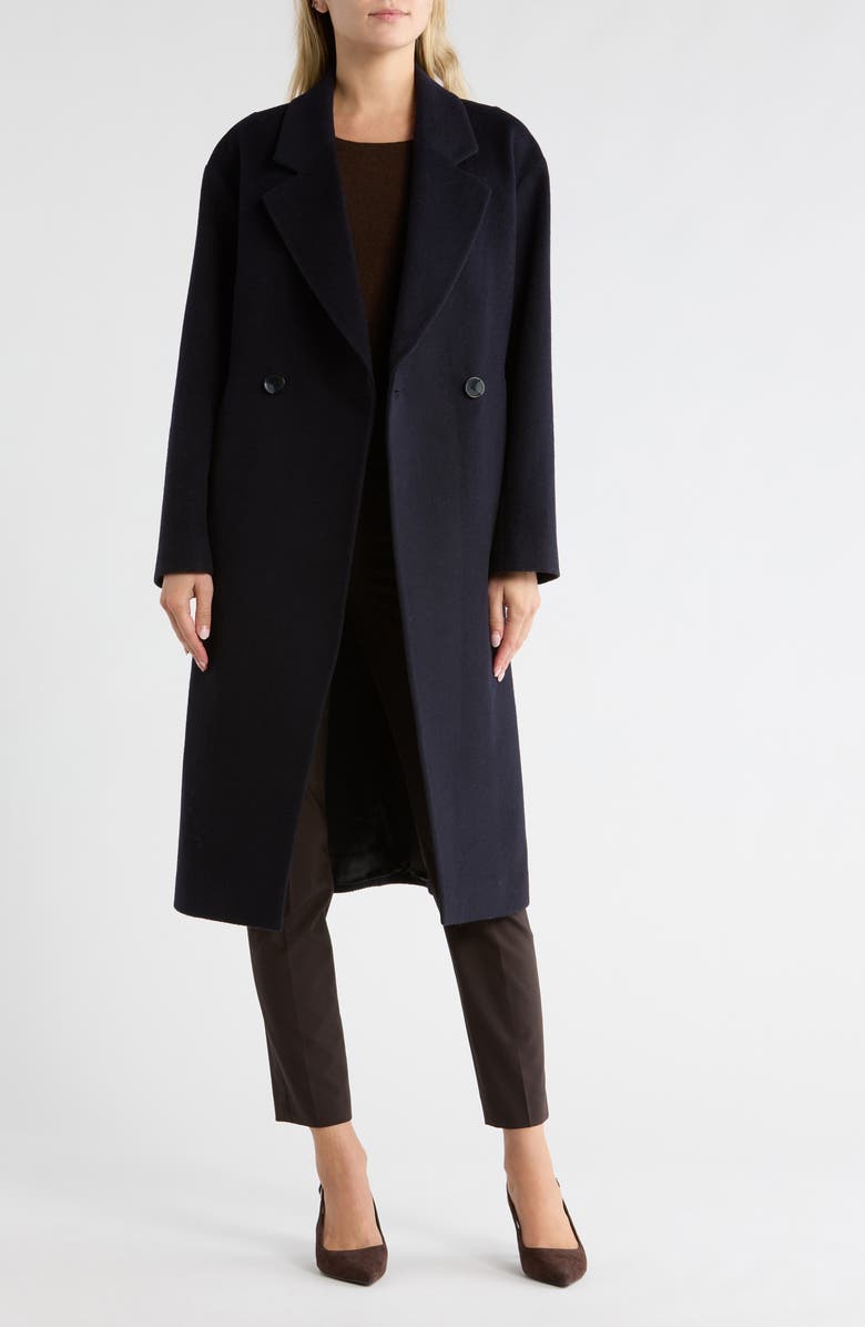 Fleurette Double Breasted Wool Blend Coat, Alternate, color, Navy