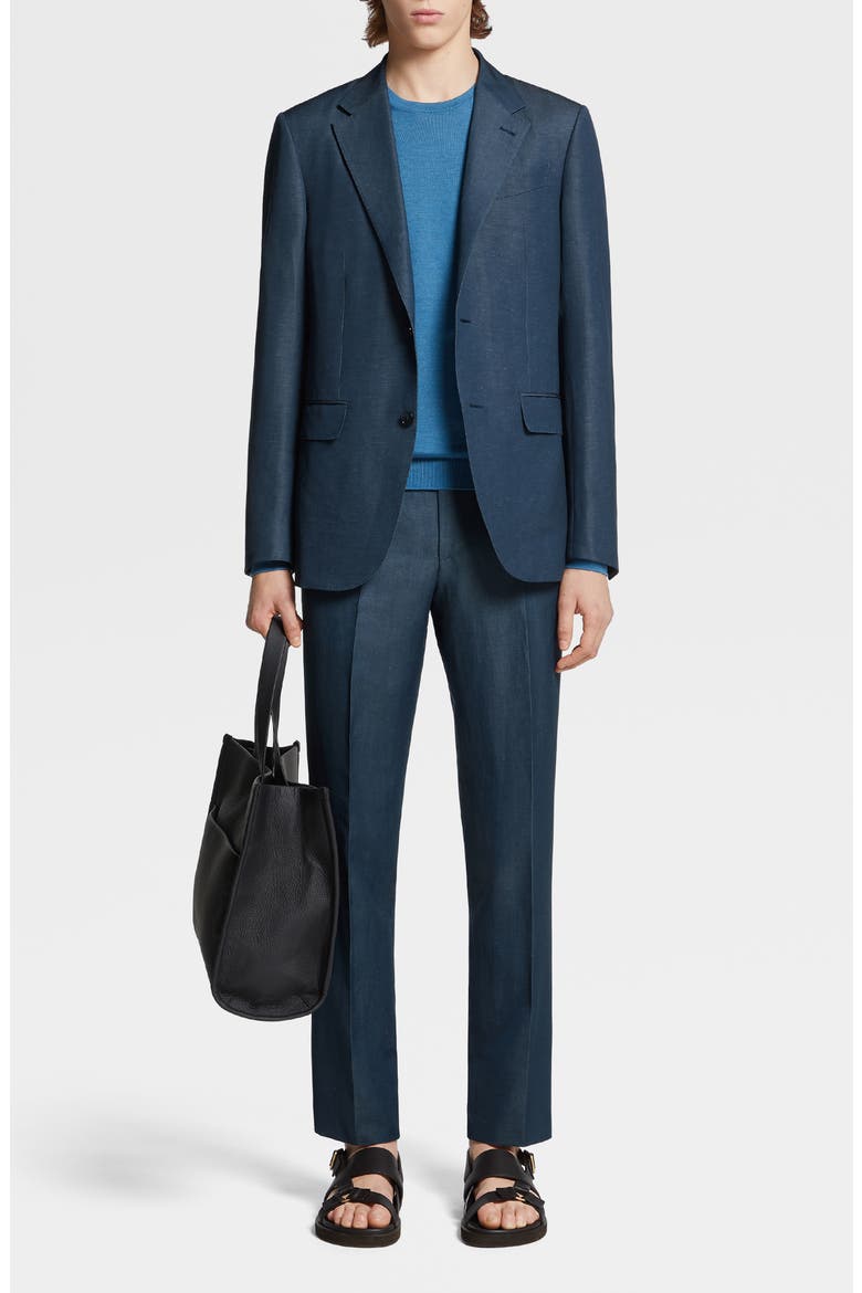 Trofeo Wool & Linen Pants, Alternate, color, DARK TEAL BLUE