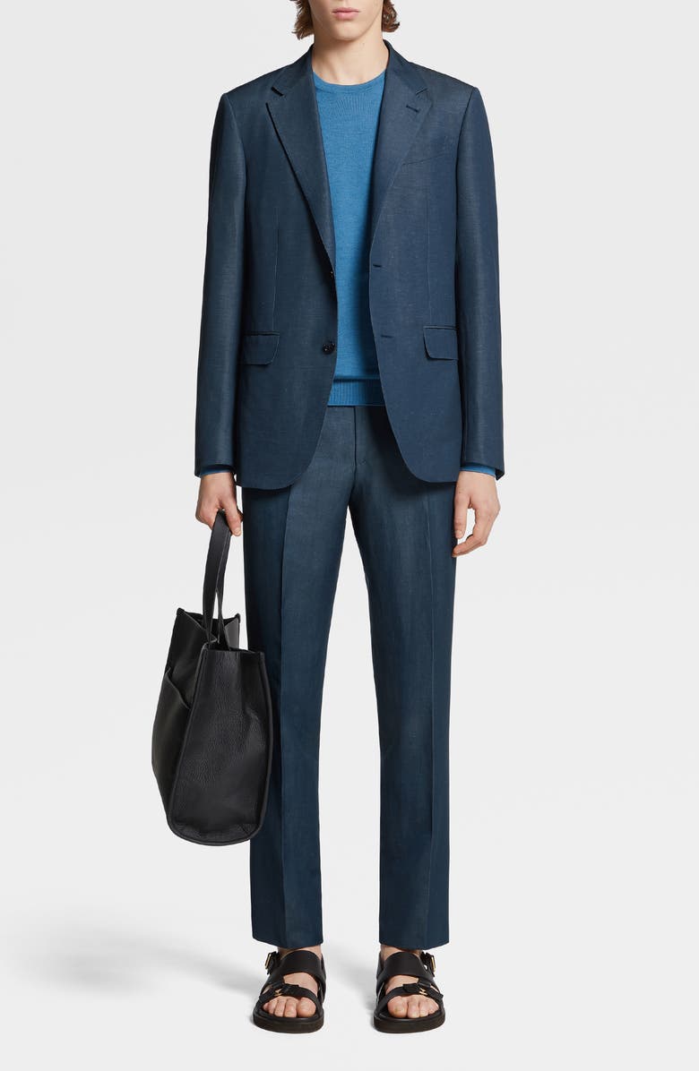 ZEGNA Trofeo Wool & Linen Pants, Alternate, color, Dark Teal Blue