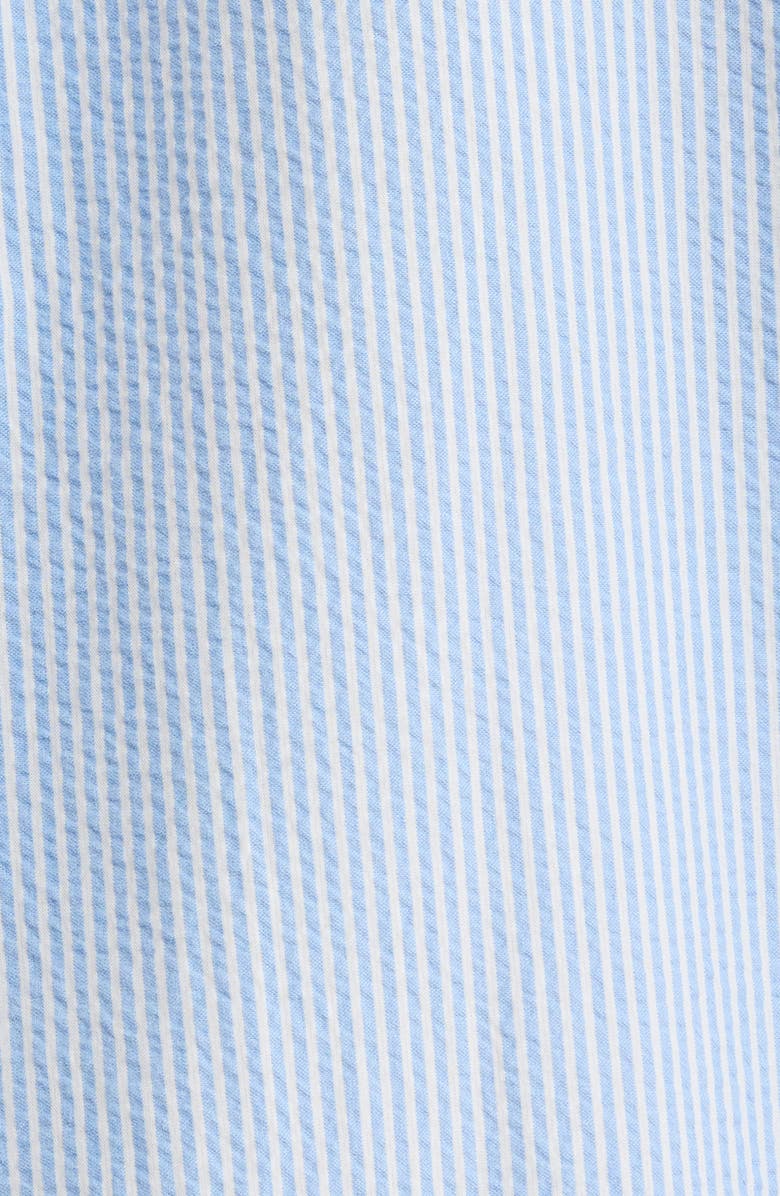 Peter Millar Coast Stripe Short Sleeve Cotton & Lyocell Seersucker Button-Up Shirt, Alternate, color, Bluebird