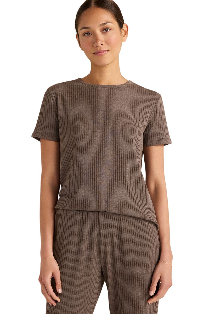 Haven Well Within Drapey Rib Knit Short Sleeve Crewneck, Main, color, Walnut Hthr
