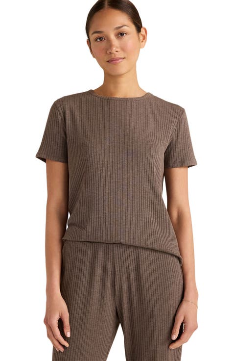 Drapey Rib Knit Short Sleeve Crewneck