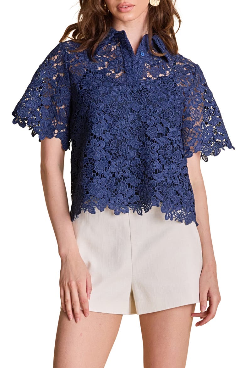 Lace Collar Shirt, Main, color, NAVY